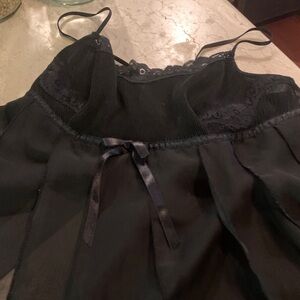 Sheer Black Lace Trim Camisole Slip